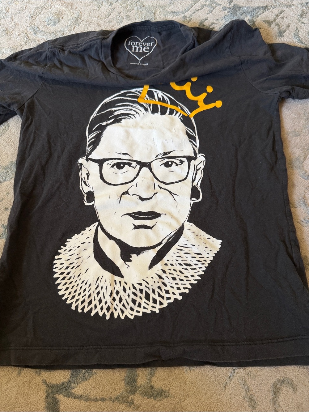 Forever 21 Black Tee with White Portrait and Yellow Crown